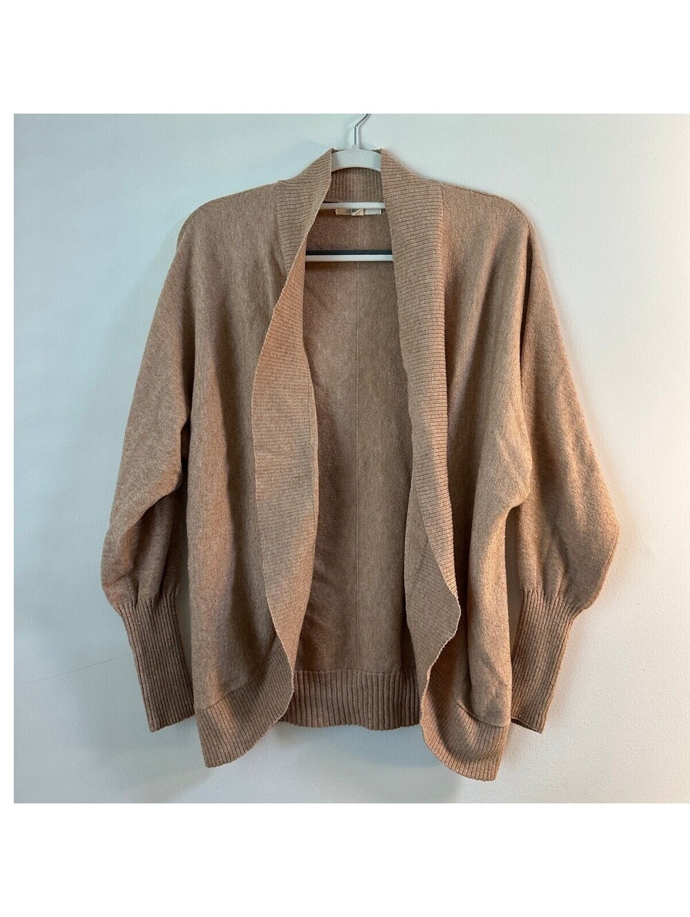 Peyton Primrose Womens Medium Tan Open Front Cardigan Balloon Sleeve Sweater